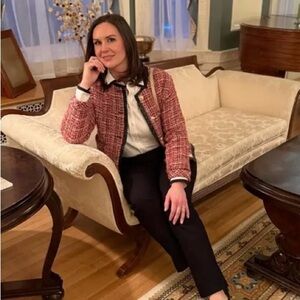 English Factory Tweed Jacket Faux Leather Trim  Size Medium